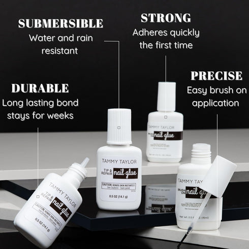 Tammy Taylor Brush On Nail Glue, Dry-Clear Gel for Press on Nails, Acrylics, Tips, Natural Breaks, UV/LED Curing Needed
