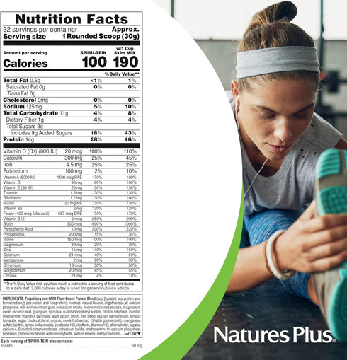 NaturesPlus SPIRU-TEIN, Vanilla - 2.12 lbs - Spirulina Protein Powder with Vitamins & Minerals for Energy - 32 Servings