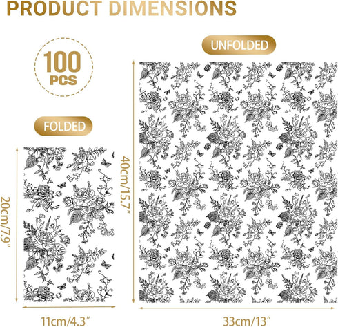 SMUAENSS 100 3-Ply PCS Black Napkins Disposable, Black White Wildflower Paper Napkins Paper Towels Home Party Guest