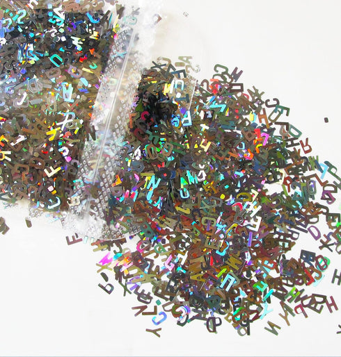 LoveOurHome 8 Colors Holographic Letter Chunky Glitter Flakes, Number Shaped Confetti for Nail Art and Resin Crafts