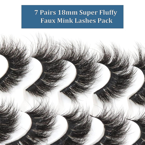 Veleasha 7 Pairs Pack Wispy Faux Mink False Eyelashes, Fluffy Handmade Natural Look Cat Eye Lashes