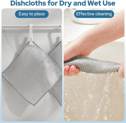 12PCS Three Layer Steel Wire Dishcloth, Multi-Functional Non-Scratch Cleaning Rags for Kitchen Cookware and Plates