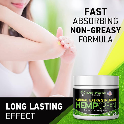 Hemp Cream Maximum Strength - Soothes Muscles, Joints, Feet, Nerve, Back, Knee, Hip with Arnica, MSM, Emu, Turmeric