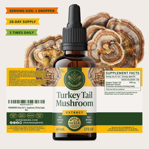 Immune Immunity 28-Day HERBAMAMA Turkey Tail Tincture - Vegan Support & Digestive Cleanse with Turkey Tail Mushroom