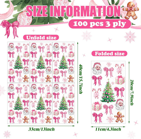 Janlaugh 100 3 Pcs Pink Christmas Elements Napkins Ply Disposable Hand Towels for Bathroom Paper Napkins Guest