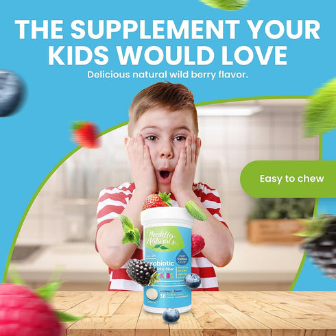 Probiotics for Kids + Prebiotics - 6 Billion+ CFUs for Digestive Health, Immunity & Digestion - 30 Chewables Made in