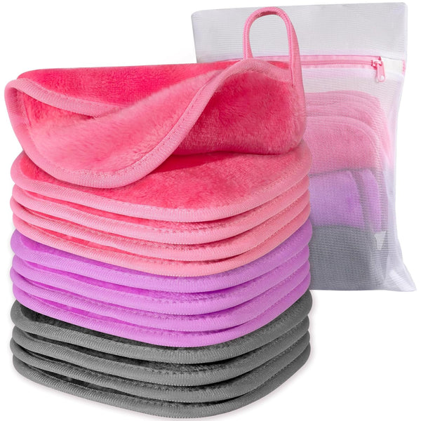 Makeup Remover Cloth - 6" x 6" Reusable Microfiber Face Washcloths with Mesh Bag, Eco-friendly, 12 PACK