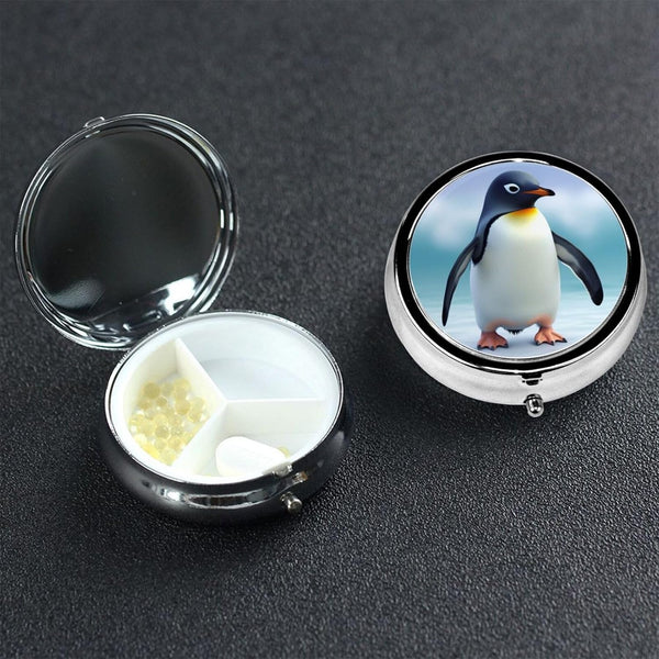 NBSKSDLK Cute Penguin Pill Box with Mirror 3 Compartment Decorative Pill Case for