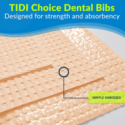 TIDI 917468 Choice Dental Bib - Peach, 3 Layers, 13” W x 18” L (Pack of 500) - Disposable Dental Bibs