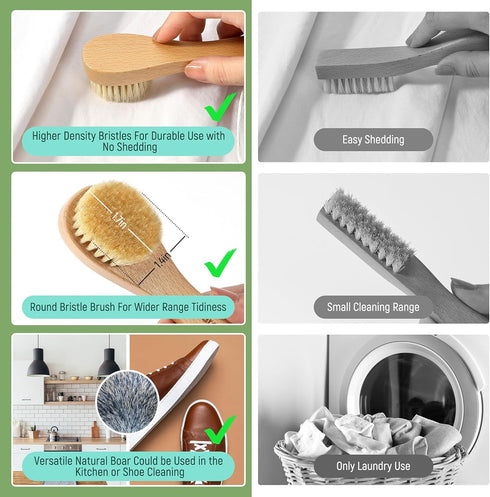 Laundry Stain Brush, Natural Boar Bristle Laundry Cleaning Brush for Stains on Clothes, Perfect for Shoes, Cleaning and