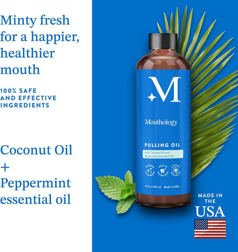 Coconut Oil Pulling for Teeth and Gums (Made in USA), Whitening Pulling Oil Coconut Mint Mouthwash for Fresh Breath, 8oz