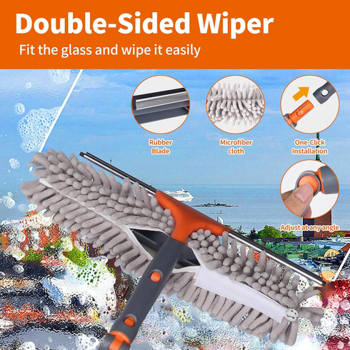 Squeegee Window Cleaner Set: 2-in-1 Multi-Surface Tool with Extendable Pole for Indoor & Outdoor Glass