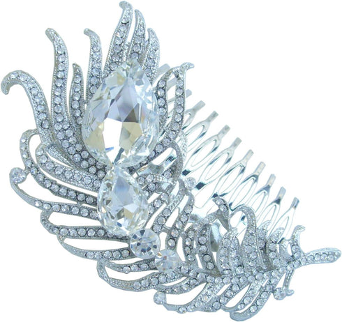 Sindary Bridal Headpiece, 4.33" Rhinestone Crystal Peacock Feather Hair Comb for Women