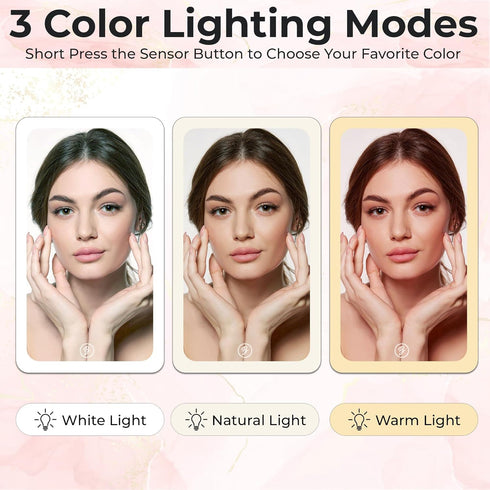 Portable Rechargeable Travel Makeup Vanity Mirror - Dimmable LED Lights, 3 Lighting Modes, Rose Gold