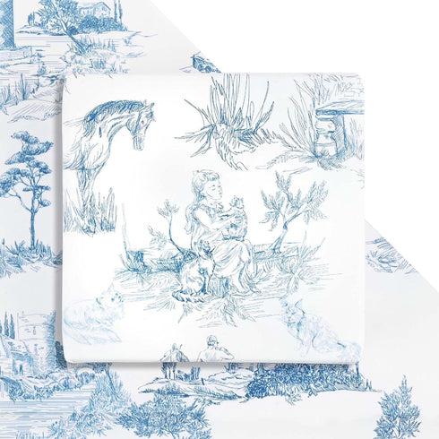 Bolsome 12Pcs French Style Wrapping Paper, Blue White Vintage Village Printed Gift Wrap Paper for Wedding Birthday DIY