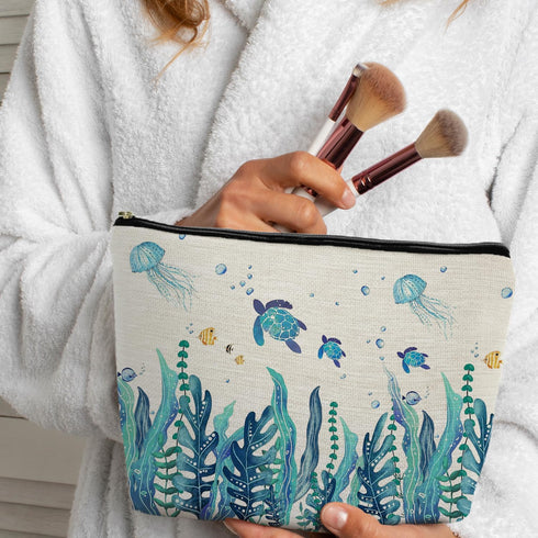 Sea Turtle Gifts for Women Makeup Bag - Turtle Gifts for Turtle Lovers, Ocean Themed Gifts, Coastal Beach Makeup Pouch