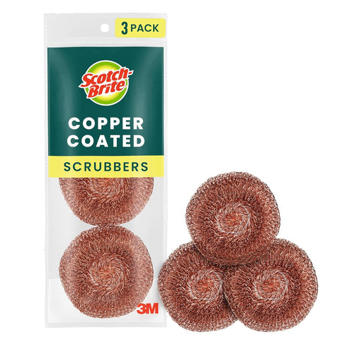 Scotch-Brite Copper Coated Scrubbers, 3 Scrub Pads for Cleaning Tough Baked-On Messes, Metal Scrubbers