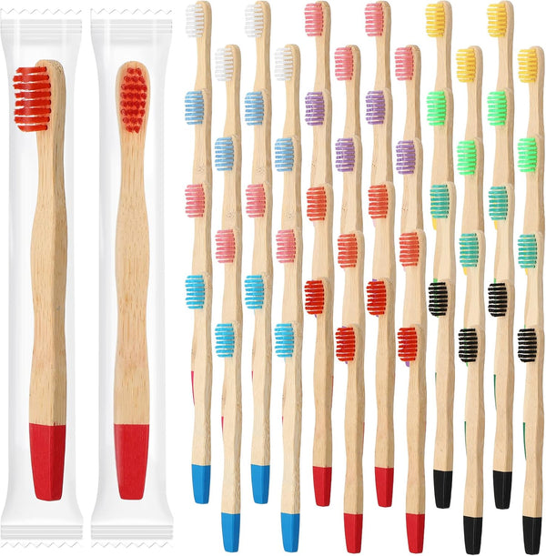 48 Pcs Kids Bamboo Toothbrushes - Soft Bristle, Individually Wrapped Toddler Toothbrushes for Home Travel Oral Supplies