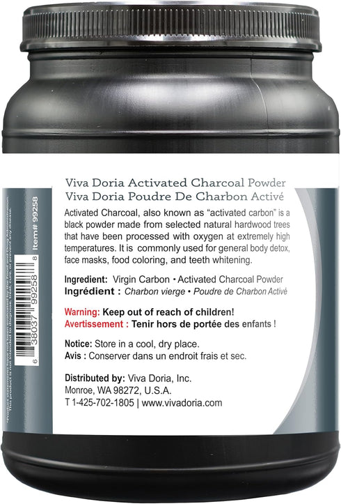 Viva Doria Virgin Activated Charcoal Powder, Hardwood Derived, Food Grade, 16 Oz (1 Pound)