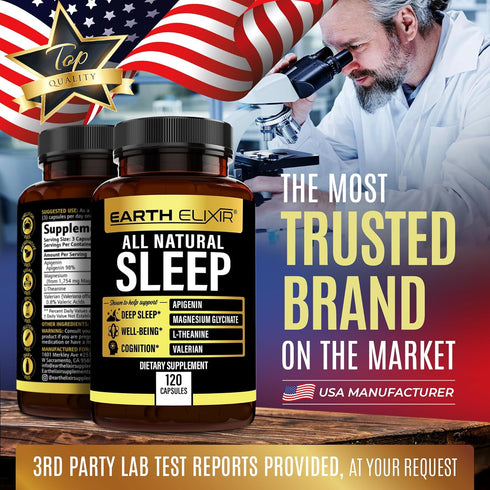 4-in-1 Sleep Aid (120 Caps) with Apigenin 50mg, Magnesium Glycinate 200mg, L Theanine 250mg & Valerian Root