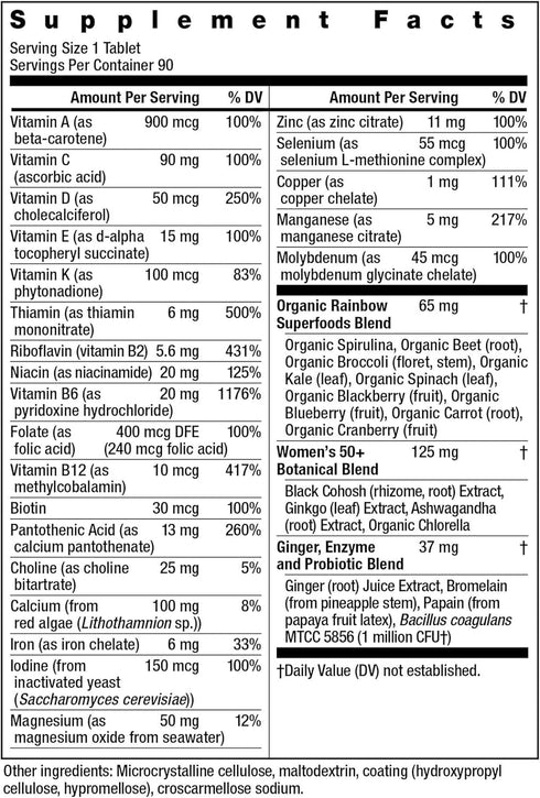 Rainbow Light Multivitamin for Women 50+, 90 Tablets - Vitamin C, D & Zinc, Probiotics, High-Potency Immune Support,