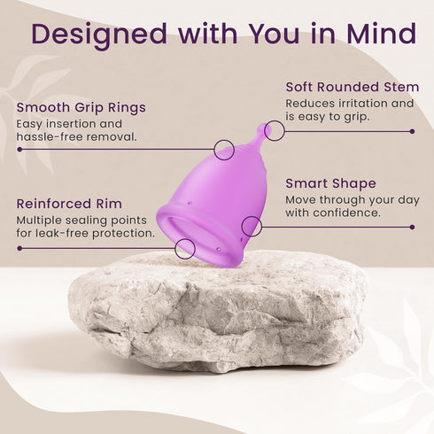 EcoBlossom Reusable Menstrual Cup Set, Medical Grade Silicone Period Cups, Comfortably Use for 12 Hours (Small & Large)