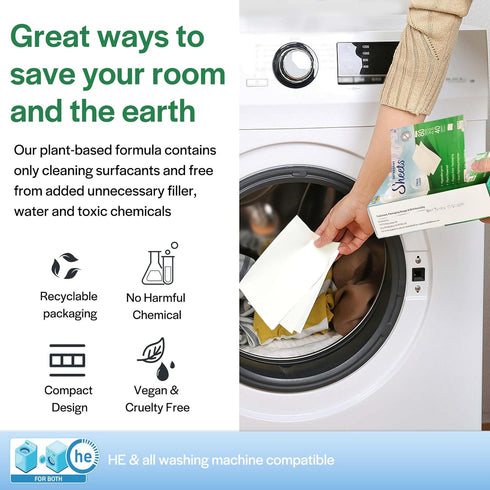 Eco-Friendly Laundry Detergent Sheets, 80 Sheets (160 Loads) - Concentrated for Deep Cleaning