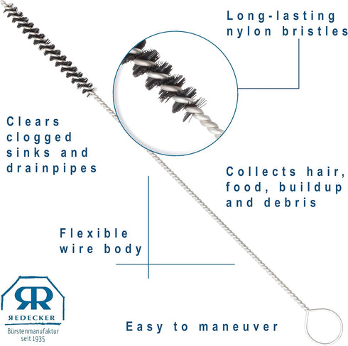 Redecker Nylon Hair Gripping Brush 11 inches - Sturdy Wire Handle, Made in Germany, Hanging Loop for Storage