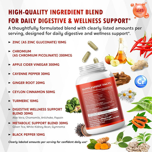 NESSARIT 8,010mg 180 Apple Cider Vinegar with Cayenne Pepper, Ginger, Cinnamon & Turmeric Support Digestion