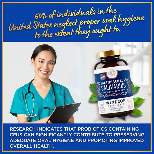 Lactobacillus Salivarius Probiotic Capsules, 60 Caps for Oral Health, Bad Breath, and Digestive Support