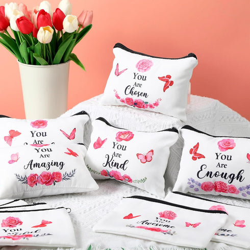 Hillban 10 Pcs Inspirational Gifts Bulk Cosmetic Bag, Employee Appreciation Gifts, You Are Amazing Loved Makeup Bags