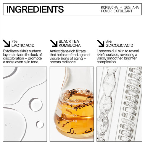 Youth To The People Kombucha + 10% Power AHA Exfoliant - Overnight Liquid Face Peel + Dark Spot Corrector - 4oz (7%