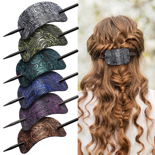 Noverlife 6PCS Leather Hair Barrettes with Stick, Square Shape Hair Clips for Women Girls