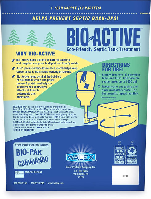 Walex Bio-Active Home Residential Septic Tank Treatment Beneficial Enzymes, Waste and Paper Digesting Additives Tabs, 1 Year Supply, 12 Treatments by Walex
