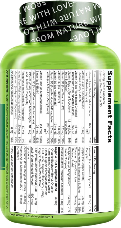NATURELO Teen Multivitamin - Whole Food Supplement for Active Boys - Non-GMO Vegan Vegetarian with Plant Extracts - 60