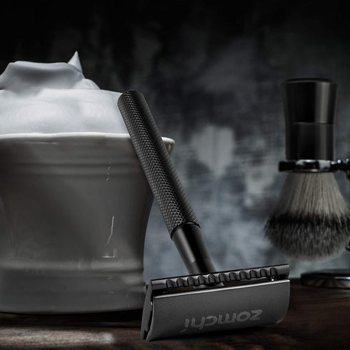 ZOMCHI Safety Razor for Men, Metal Razor with 5 Double Edge Blades, Zero Waste, Black