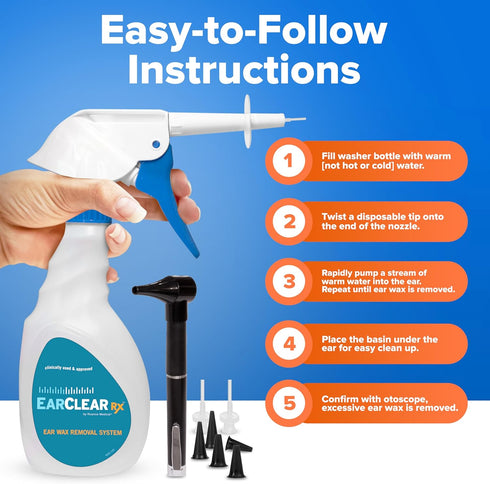EarClearRX Flexible Tip Kit – Complete Ear Cleaning Kit for Adults & Kids, Includes Bottle Washer, 20 Tips, Towel
