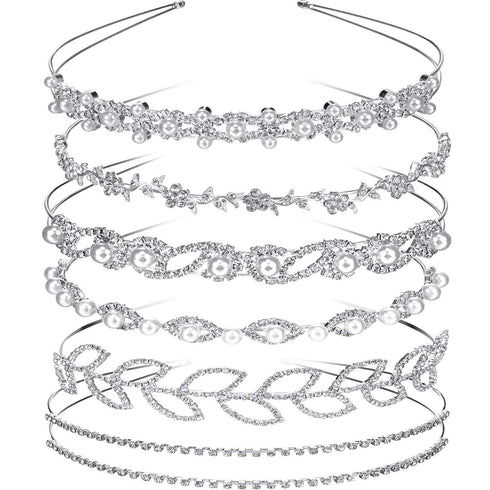 Tatuo 6 Pcs Crystal Headband Crown for Bridesmaids, Faux Pearl Rhinestones Tiara for Wedding Party