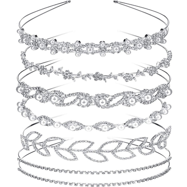Tatuo 6 Pcs Crystal Headband Crown for Bridesmaids, Faux Pearl Rhinestones Tiara for Wedding Party