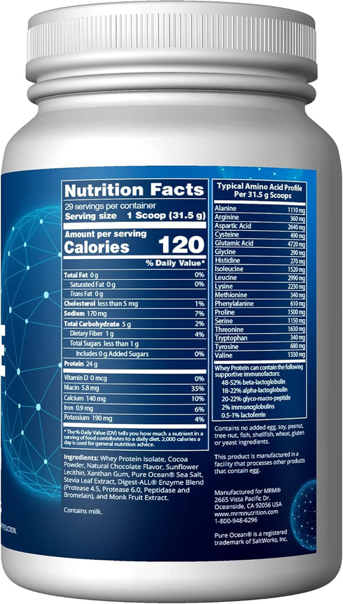 MRM Nutrition Isolate Whey Protein, Chocolate Flavored, 24g Protein, Added BCAAs + Glutamine, 29 Servings