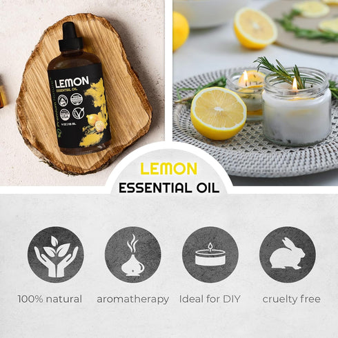 Lemon Essential Oil for Diffuser, Organic Essential Oil for Skin, Aromatherapy Oils for Laundry, 4 oz