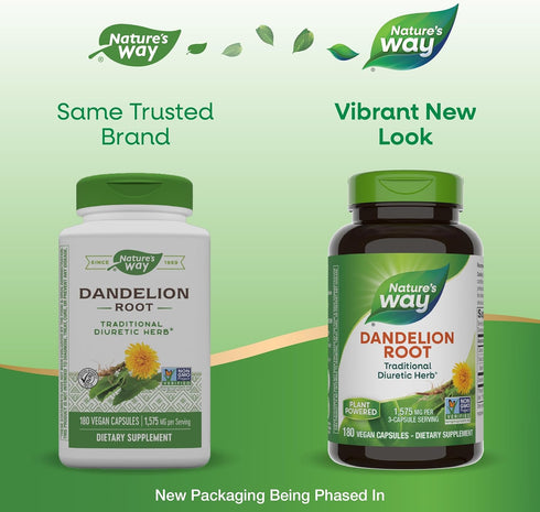 Nature's Way Dandelion Root, Traditional Diuretic Herb*, Vegan, 180 Capsules (Packaging May Vary)