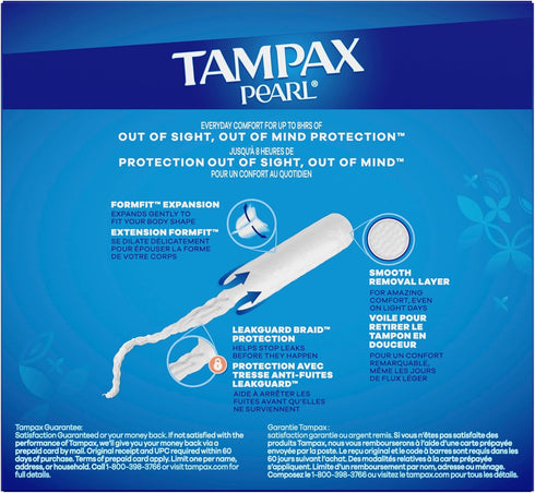 Multipack, 47 Count Tampax Pearl Tampons for Women with LeakGuard Braid, Light/Regular/Super Absorbency, Unscented