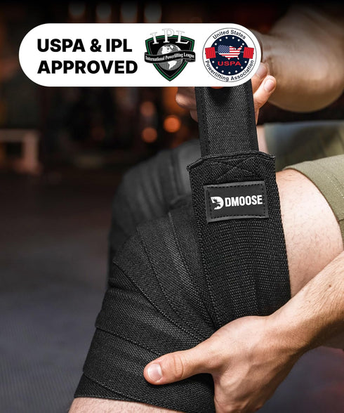 DMoose Fitness Knee Wraps for Weightlifting, Pair of 78” Gym Brace Straps for Joint Stability & Pain Relief