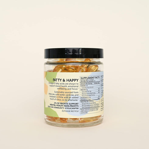 Omega-3 (60 Count) Omega-3 Supplement by PYM for Mood and Emotional Support | Fatty Acids, DHA, EPA & Vitamin E |