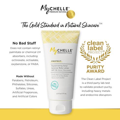 MyCHELLE Dermaceuticals Replenishing Solar Defense Body Lotion SPF 50, Moisturizing Sunscreen, 6 Fl Oz
