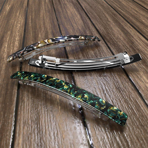 Long 4 Inch French Barrettes for Women, Large Hair Clips for Thin Thick Hair - 3Pcs (Black, Brown, Green)