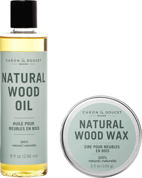 CARON & DOUCET Natural Wood Conditioning Oil and Wax Bundle, 8oz, 100% Plant Based, Orange Scented