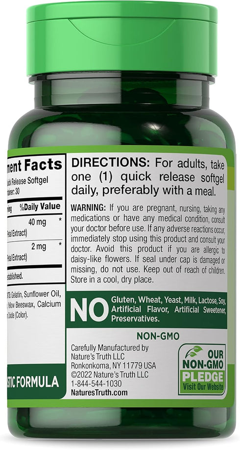 Nature's Truth Lutein and Zeaxanthin Supplement, 40mg, 30 Softgels, Non-GMO Gluten Free