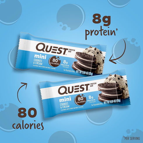 Quest Nutrition Mini Cookies & Cream Protein Bars, 8g Protein, 1g Sugar, Gluten Free, 14 Count